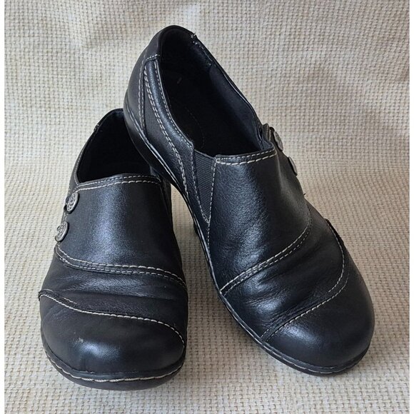 Clarks Bendables Ashland Alpine Slip On Black Leather Flat Comfort Shoes Size 9W - Picture 1 of 12